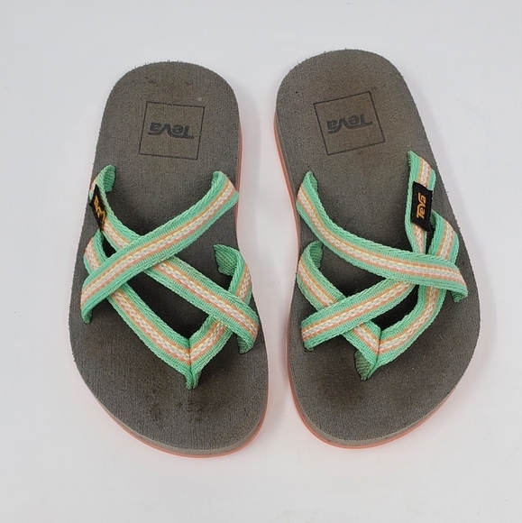 TEVA FLIP FLOP THONG SANDALS MINT GREEN WOVEN FABRIC YOUTH CHILDREN SIZE 11 - Picture 2 of 10